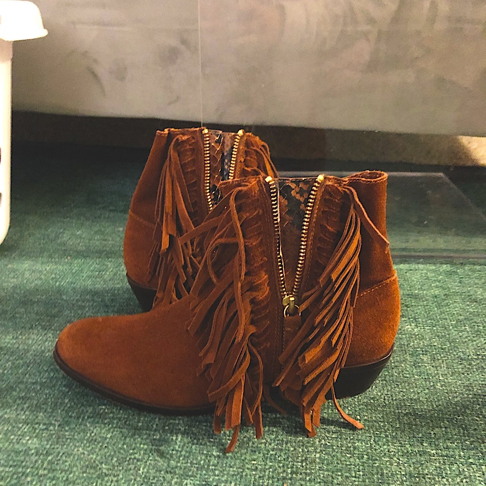 Cynthia Vincent Fringe Ankle Booties
